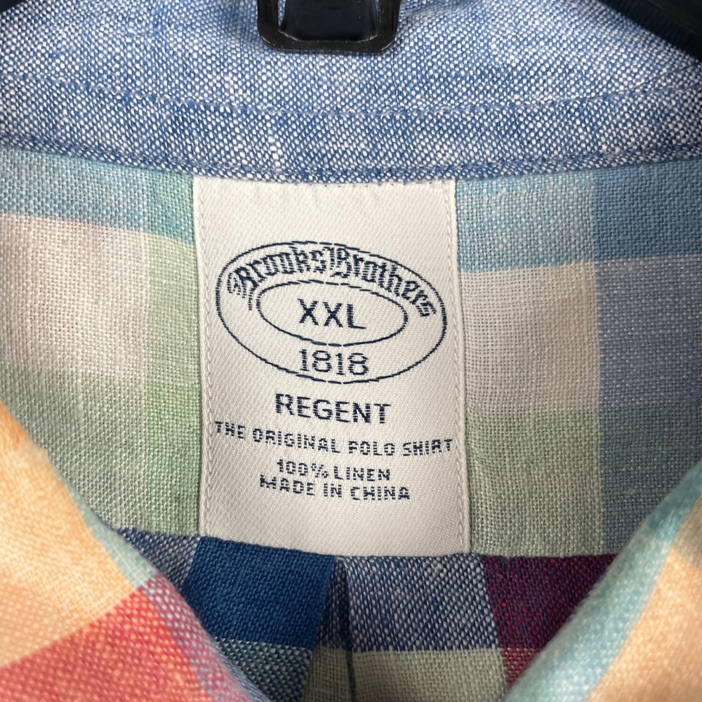 Brooks Brothers Shirt Men 2XL Multicolor Plaid 100% Linen Short Sleeve Button Up - Picture 6 of 6